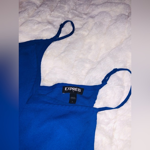 Express Royal/Cobalt Blue Faux Chiffon Wrap Cami Romper - Picture 3 of 6